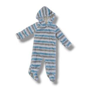 Little Beginnings Baby Infant Snowsuit Blue White Gray Plush Fleece Size 6-9 mo.